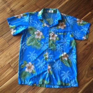 ✔️ VHO Blue Hawaiian Tropical Shirt Men Size M